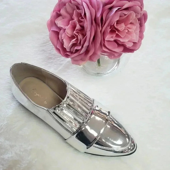 Shiny Silver Tuxedo Loafer/Flat - Picture 1 of 6